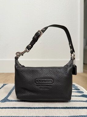 Vintage CoachY2K Black Pebbled Leather Baguette Shoulder Bag Silver Hardware